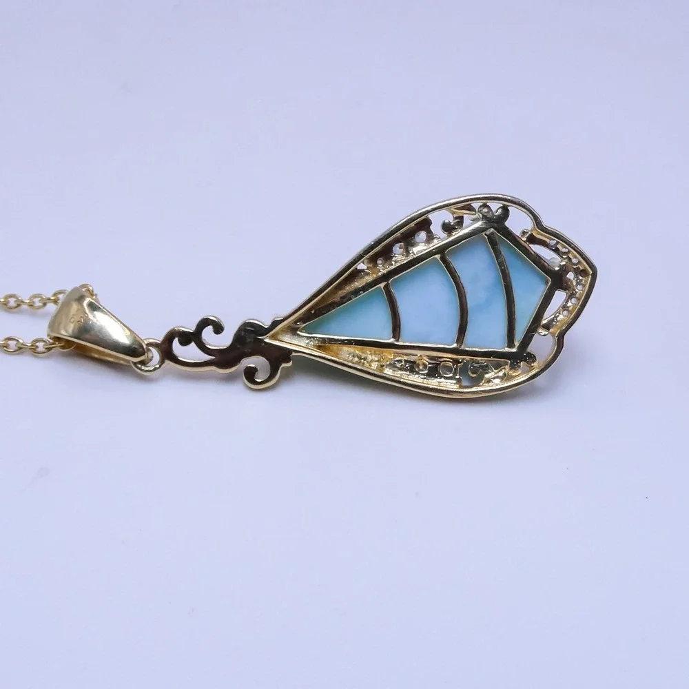 D'Joy Gold Over Sterling Silver 925 Blue Larimar Zircon Pendant Necklace 20in